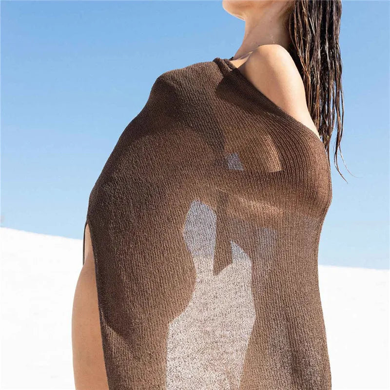 Off Shoulder Cover Up Tops Shirt Asymmetrical Sheer Knit Poncho Shrug Pullover Shawl Top Summer Holiday Beachwear - Matrix Studios