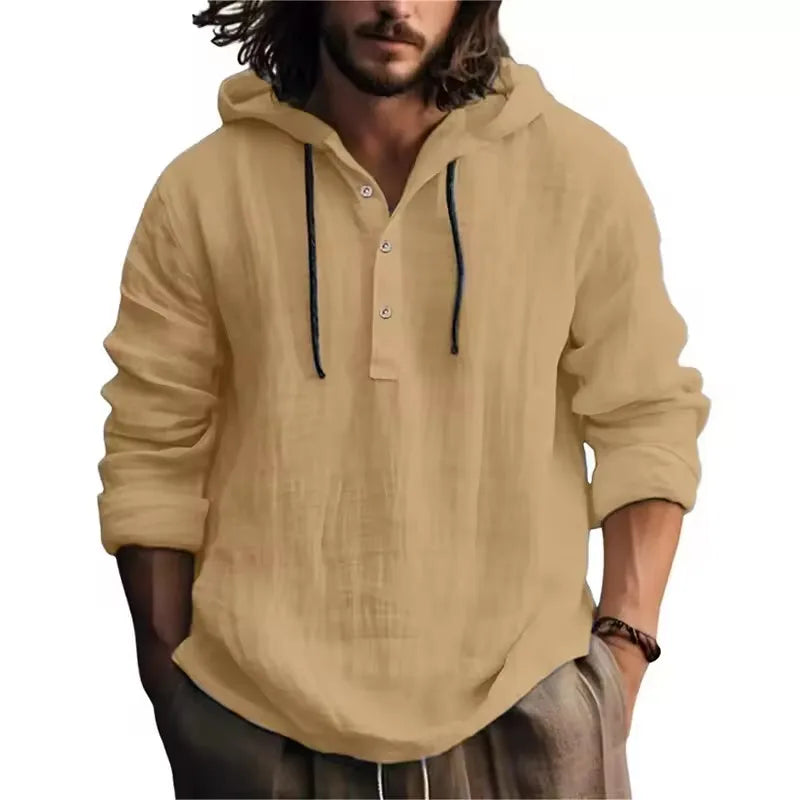 2024 New Men's Casual Blouse Cotton Linen Shirt Loose Tops Long Sleeve Tee Shirt Spring Autumn Casual Men's Shirts - Matrix Studios
