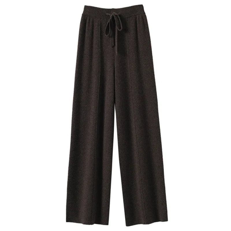 Light Luxury Cashmere Knit Wide Leg Pants Autumn and Winter Women's Fashion Loose Fit Plush Simple Casual Woolen Knit  Pants