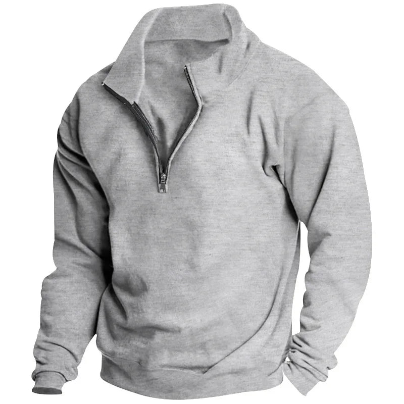 Autumn and winter new men's fleece sweatshirt stand-up collar half zipper long sleeve cross-border European trend men's top - Matrix Studios