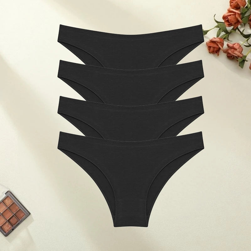 4PCS/SET Seamless Cotton Panties Women Sexy Low Waist Briefs Solid Color Breathable Female Underwear Soft  Comfortable Intimates - Matrix Studios