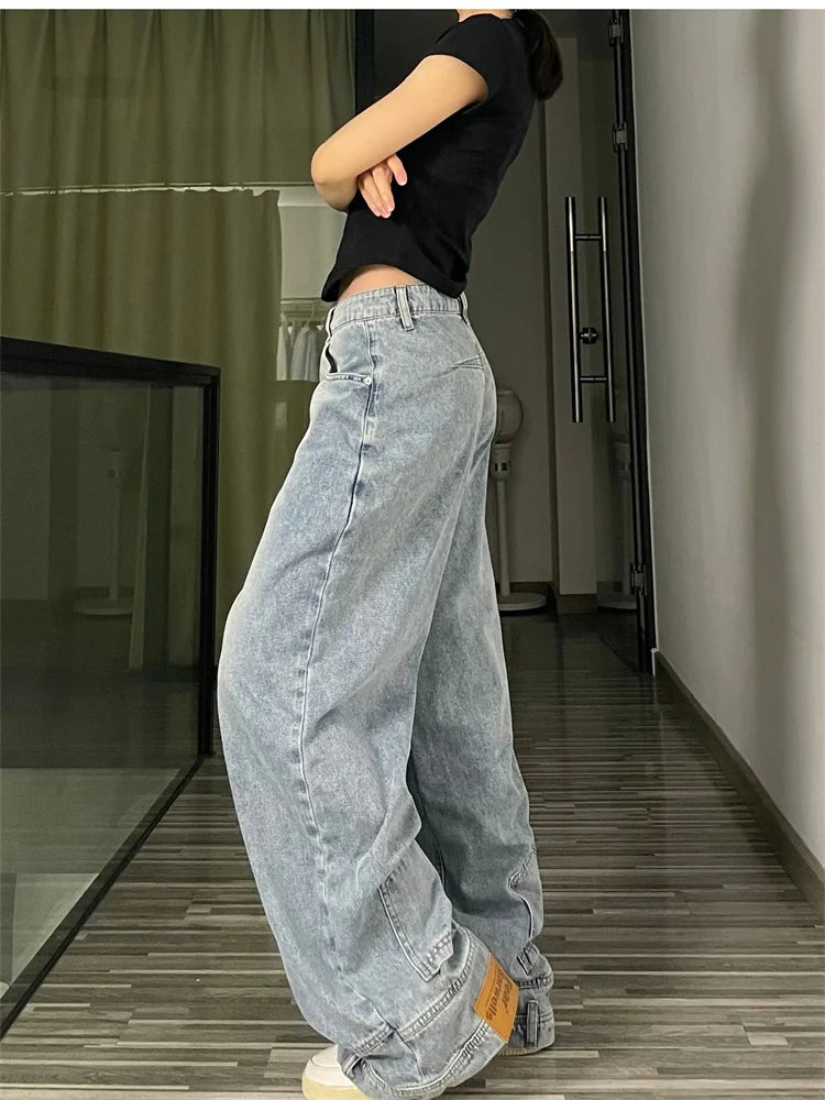 Ins Fashion American Retro Baggy High Waisted Jeans Woman High Street Denim Pants Reversible Trousers Streetwear Loose Jeans - Matrix-studios.com