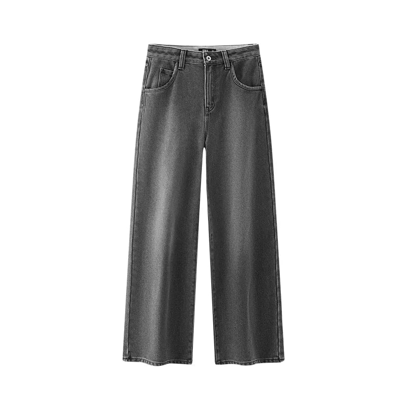 Semir Jeans Women Wide Leg Fleece Lined Comfortable High Waist Winter 2025 New Floor-Length Pants with Leg-Elongating Effect - Matrix-studios.com