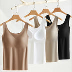 M-2XL Ice Silk Seamless One-piece Bottoming Tank Tops with Chest Pads Women Inner Outerwear Wide Shoulder Sleeveless Tops - Matrix-studios.com
