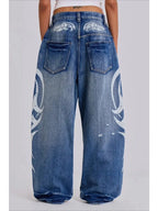 Deeptown Vintage Y2k Ripped Jeans Women Harajuku Print Blue Baggy Distressed Denim Trousers Hip Hop Grunge Streetwear Wide Jeans - Matrix-studios.com