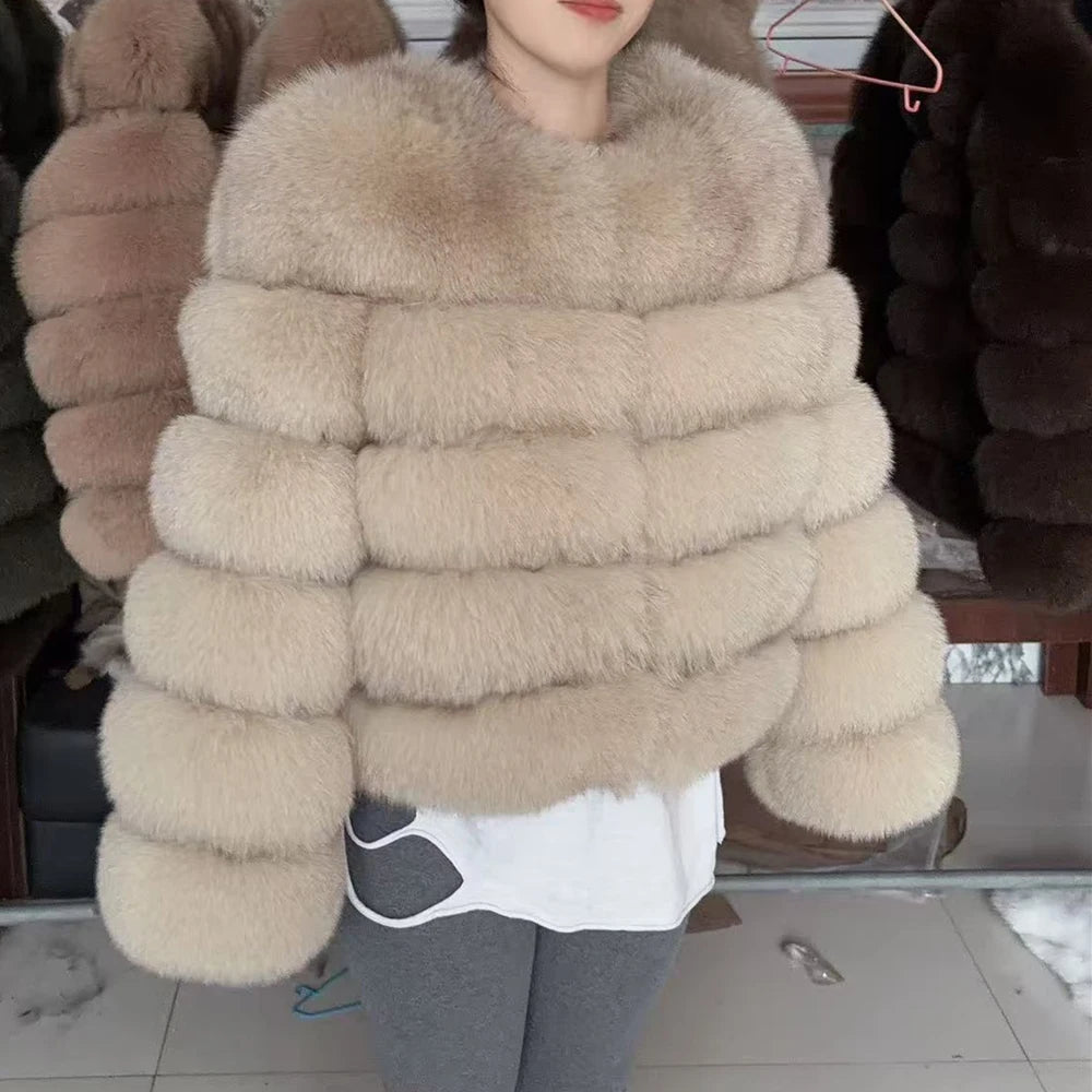 QUEENTINA Fox Fur Coat Real Winter Women'S Fashion Brown 2025 Leather And Skin Clothing Natural New In Coats & Jackets Outerwear - Matrix Studios