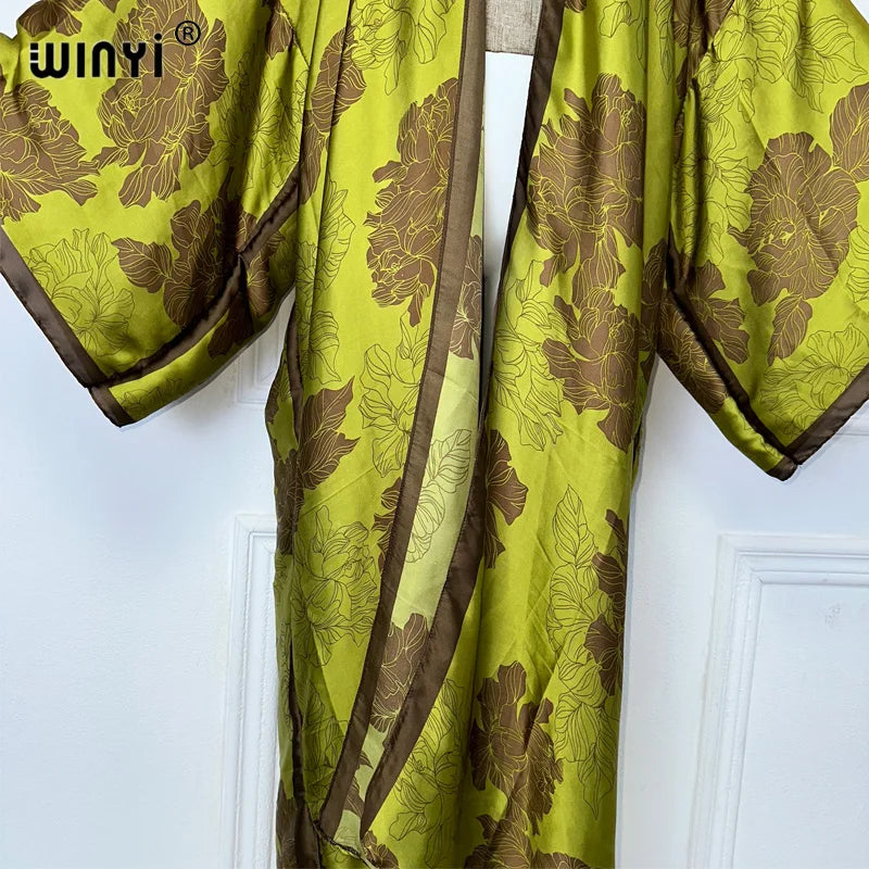 WINYI Africa boho print Kimonos long dresses for woman Cardigans beach outfits kaftan beach cover up evening dress maxi coat - Matrix Studios