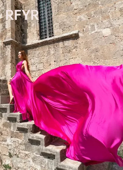 RFYR A Line Evening Dress Long Train Party Dresses Flying Dress Celebrity Gala Dress for Arabic Women فساتين منا Customized - Matrix-studios.com