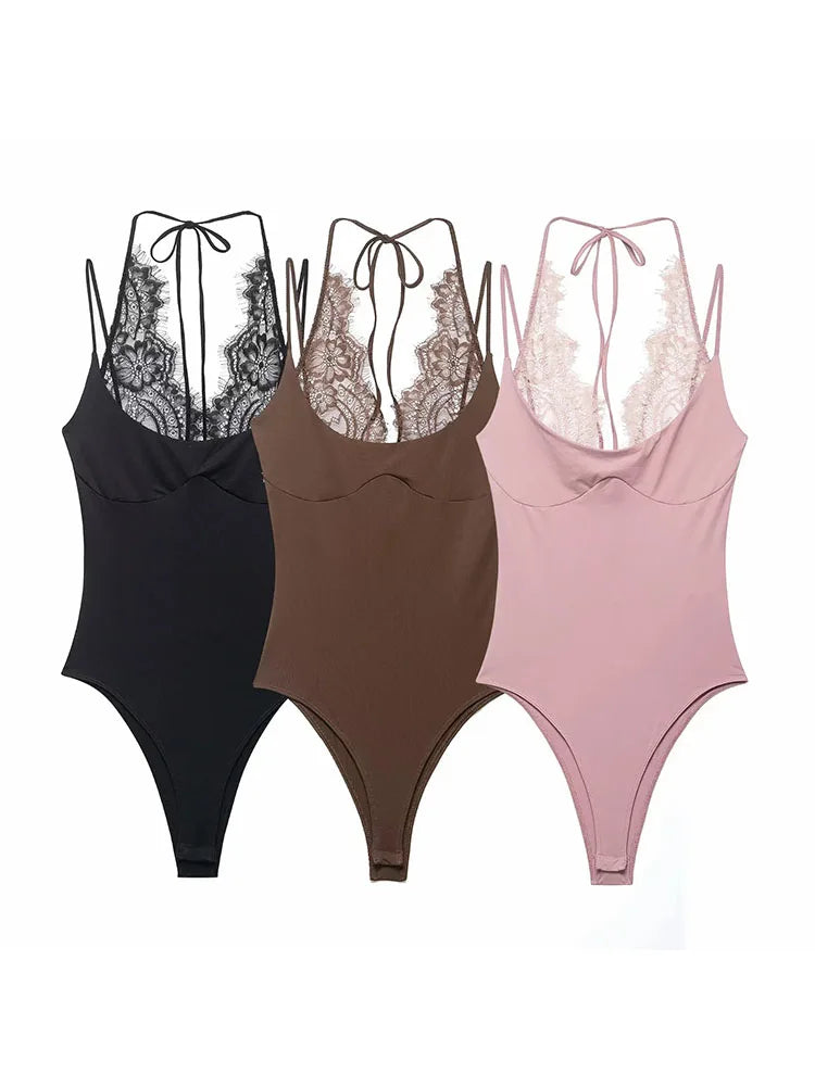 Women Pure Color Lace Jumpsuit Women's One-Piece Suit ort Pants Mid Waist Female Jumpsuit - Matrix Studios