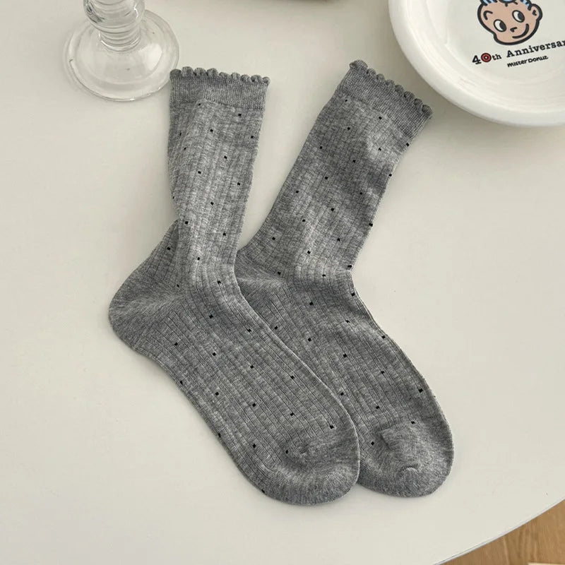 Summer Thin Polka Dot Women Socks Retro Harajuku Cotton Crew Socks Women Girl Fashion Soft Comfortable Japanese Kawaii Cute Sox - Matrix Studios