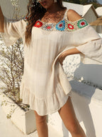Handmade Crochet Patchwork One-Shoulder Bikini Cover Up Pool Party Beach Holiday Sunscreen Smock See-Through Casual Beach Dress - Matrix Studios