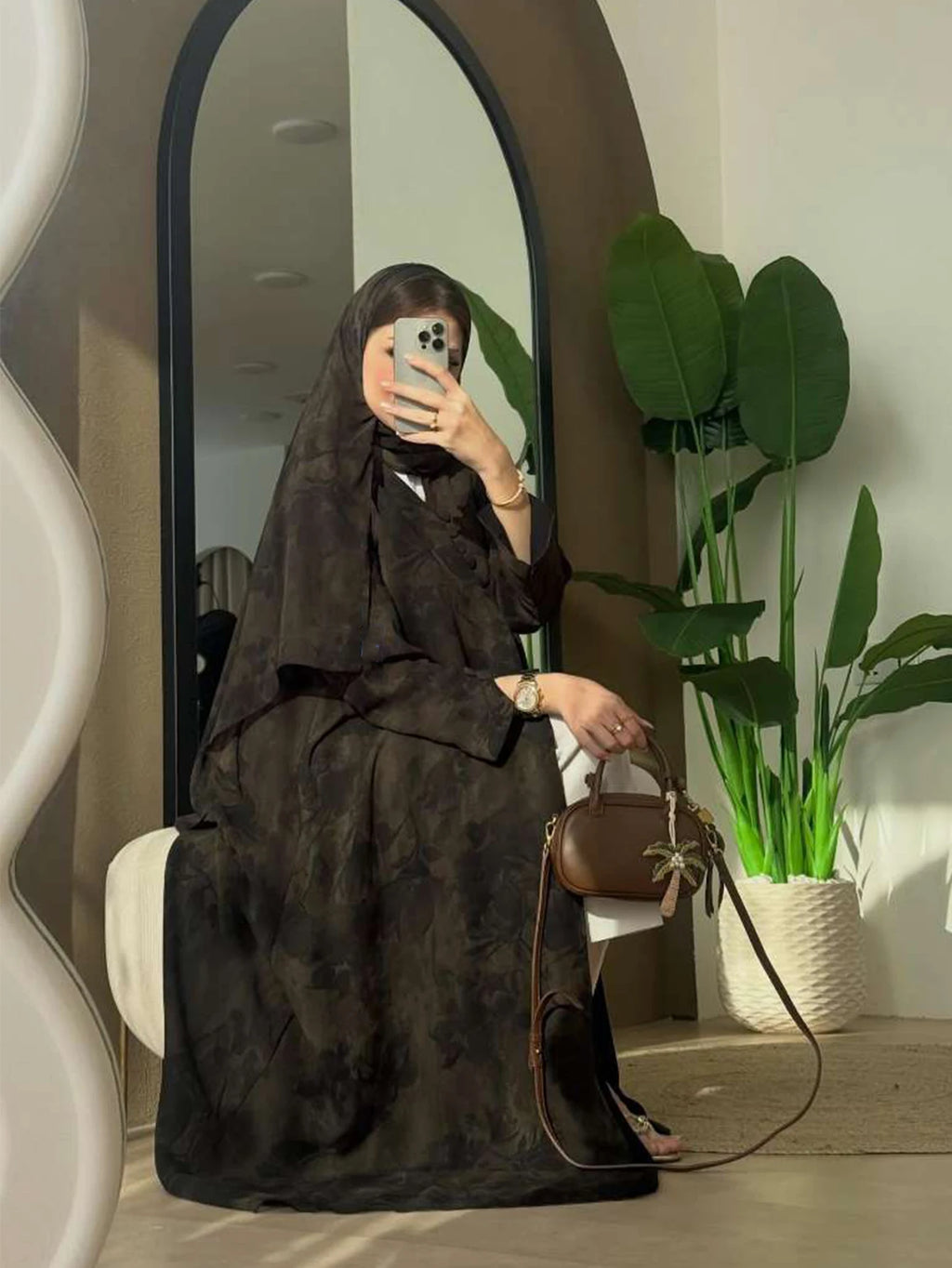 Fashionable Arabic Women's Long-Sleeved Loose-Fitting Printed Elegant Abaya with a Headscarf Included - Matrix-studios.com