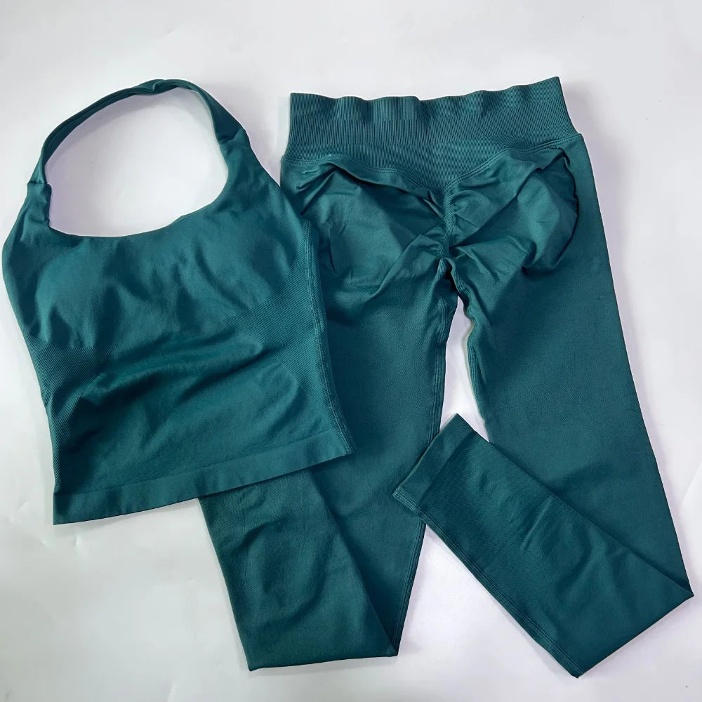 1-2pcs Gym Set Women Backless Tank Tops High Waist Scrunch Seamless Shorts High Waist Yoga Leggings Workout Sets Gym Suit - Matrix-studios.com