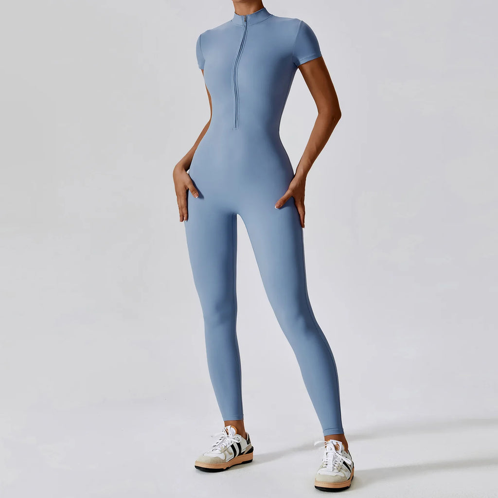 Yoga Boilersuit Long Sleeved Women's Sportswear Gym Zipper Jumpsuits Workout High-intensity Fitness One-piece Skin-tight Garment - Matrix-studios.com