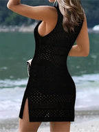 Women Knit Cover-Up Dress Sleeveless Dress V-Neck Hollowed Tasseled Solid Summer Beach Dress For Women 2024 Fashion - Matrix Studios