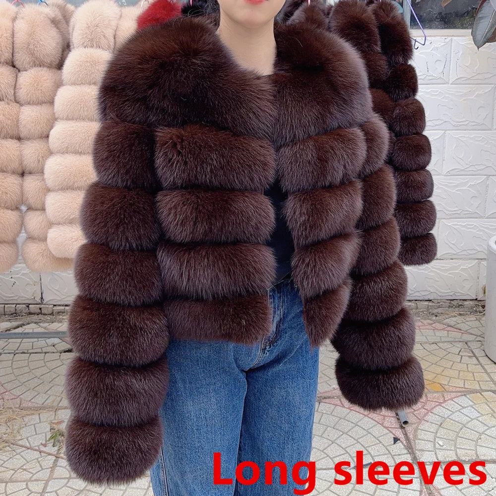 QUEENTINA Fox Fur Coat Long Sleeves Real Winter Women'S Brown 2025 Leather And Skin Clothing Natural New In Coats & Jackets - Matrix Studios