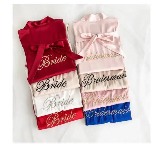 Bride Bridesmaid Wedding Robe Embroidery Kimono Bathrobe Gown Nightgown Casual Satin Short Women Sexy Nightwear Sleepwear - Matrix-studios.com
