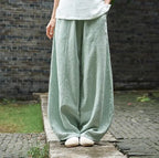 2024 Cotton Linen Bloomers Wide Leg Pants Women Vintage Full Length Fashion Elegent Pants Solid Elasitic Waist Spring Autumn 5XL