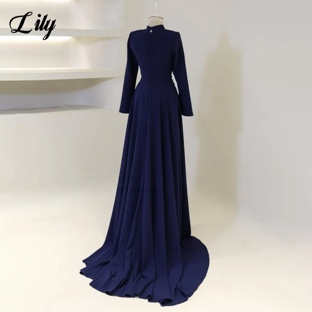 Lily Burgundy Elegant Prom Dresses High-Neck Long Sleeves Mermaid Evening Dresses Satin Muslim Formal Gowns Dubai  Customized - Matrix-studios.com