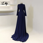 Lily Burgundy Elegant Prom Dresses High-Neck Long Sleeves Mermaid Evening Dresses Satin Muslim Formal Gowns Dubai  Customized - Matrix-studios.com