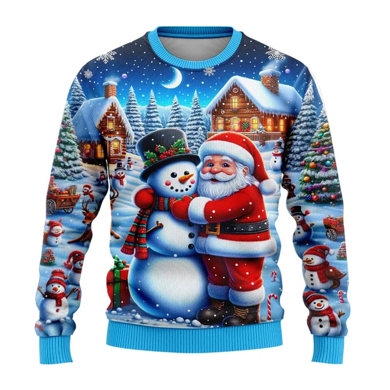 Men Women Xmas Sweatshirt 3D Christmas Snowman Santa Printed Ugly Christmas Sweater Unisex Pullover Holiday Party Jumper Tops - Matrix Studios