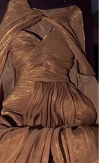 Eightale 2025 Brown Mermaid Maxi Evening Dress With Cape For Wedding Party Formal Prom Dress Dubai Party Gown Customized - Matrix Studios