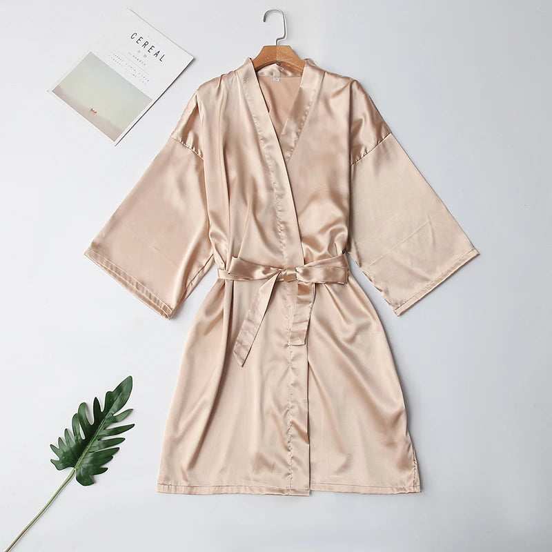 Wedding Party Team Bride Robe With Black Letters Kimono Satin Pajamas Bridesmaid Bathrobe SP2000 - Matrix-studios.com