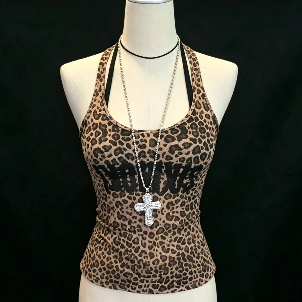 2000s American Vintage Sexy Leopard Camis Y2k Harajuku Slim Lace Patchwork Tanks Summer Streetwear Beach Party Sleeveless Tops - Matrix-studios.com