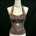 2000s American Vintage Sexy Leopard Camis Y2k Harajuku Slim Lace Patchwork Tanks Summer Streetwear Beach Party Sleeveless Tops - Matrix-studios.com