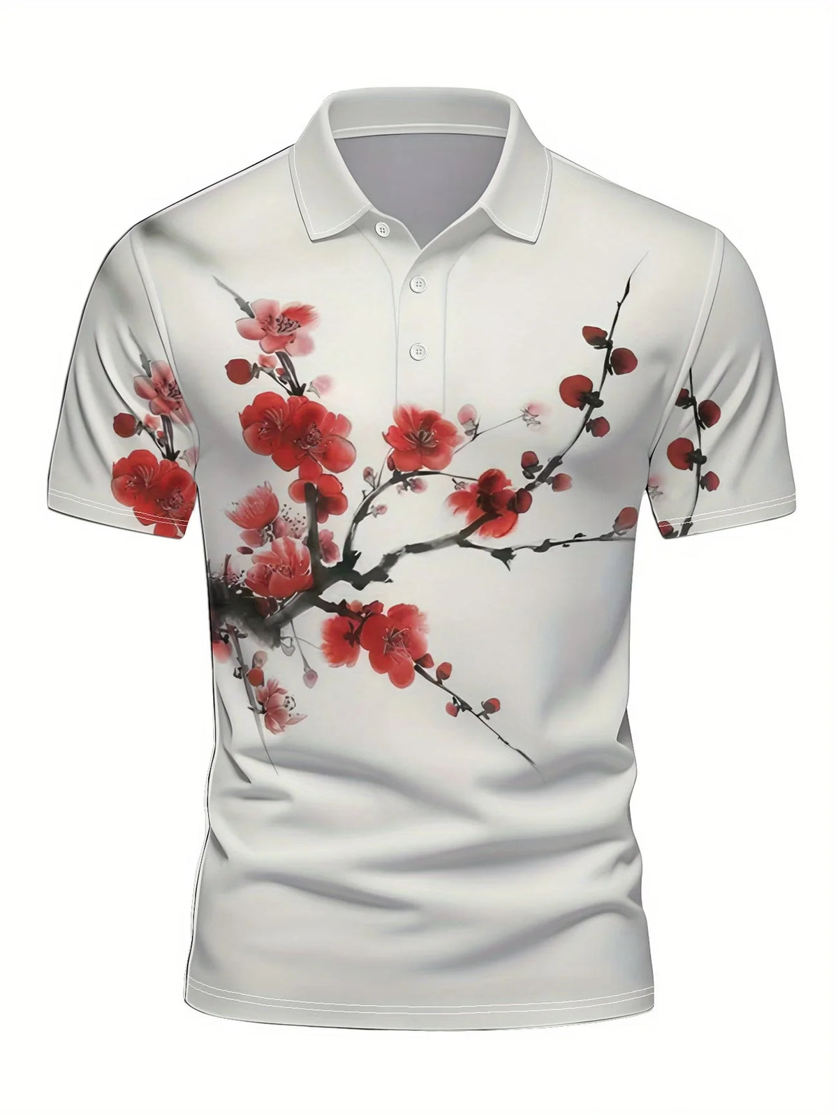 Japanese Cherry Blossom Pattern Polo Shirt For Men Women 3D Print T-Shirts Harajuku Street Short Sleeve Lapel Polo Tops Tees - Matrix-studios.com