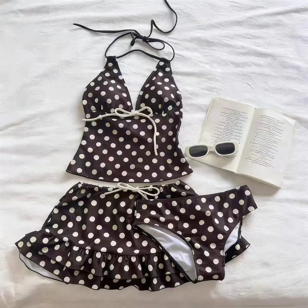 Women Beach Style Bikini Swimwears 2-Piece Tankini Suits Halter V-Neck Tie Cami Top Bodycon Contrast Waistband Swim Beachwear - Matrix-studios.com