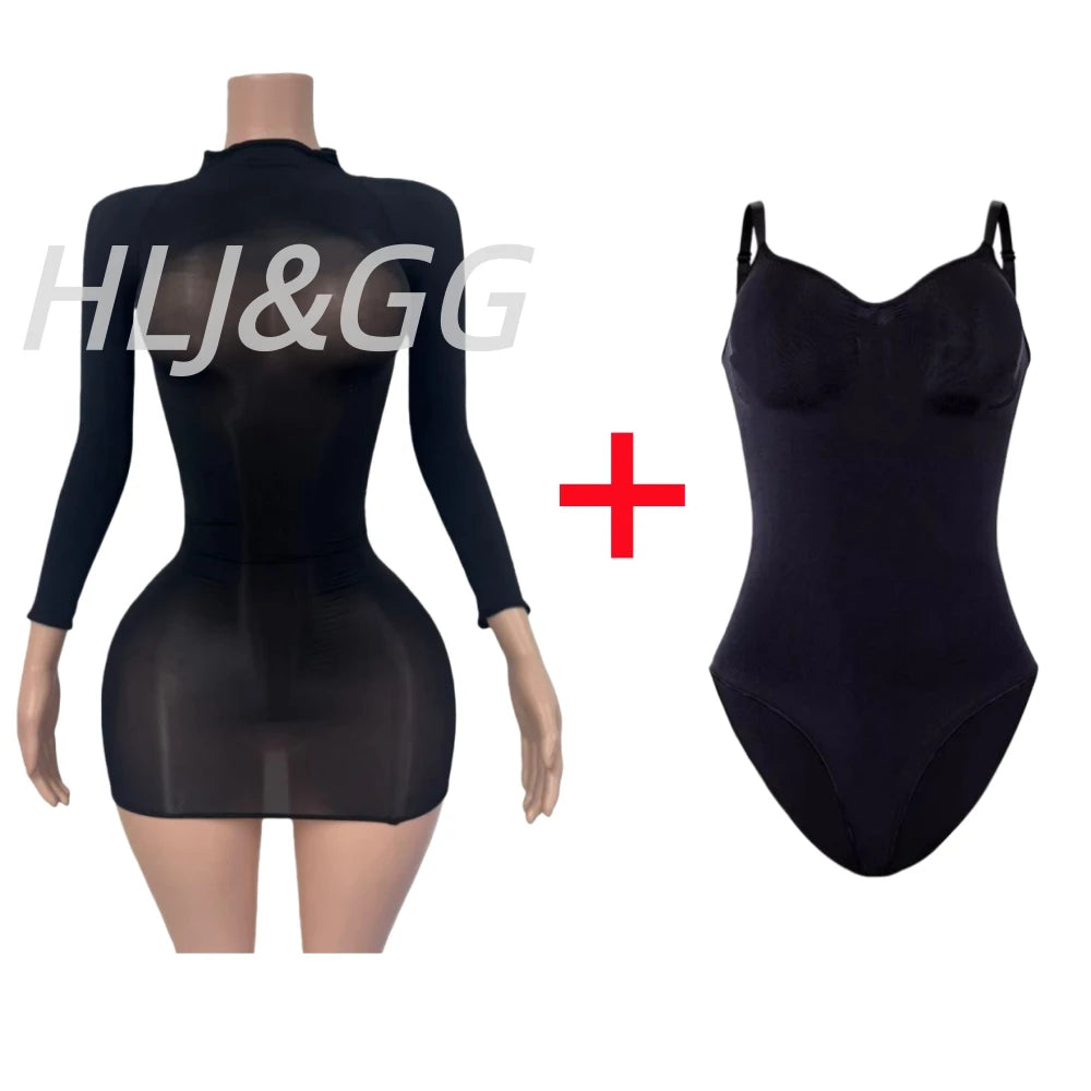 HLJ&GG Sexy Mesh See Through Bodycon Jumpsuits And Bodysuits Suits Women Long Sleeve Stretchy Playsuits Party Night Club Overall - Matrix Studios