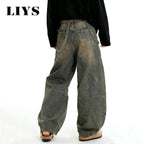 LIYS American Retro Baggy Wide Leg Jeans Men's Streetwear Distressed Y2K Clothing Casual Daily Four Seasons Denim Pants Unisex - Matrix Studios
