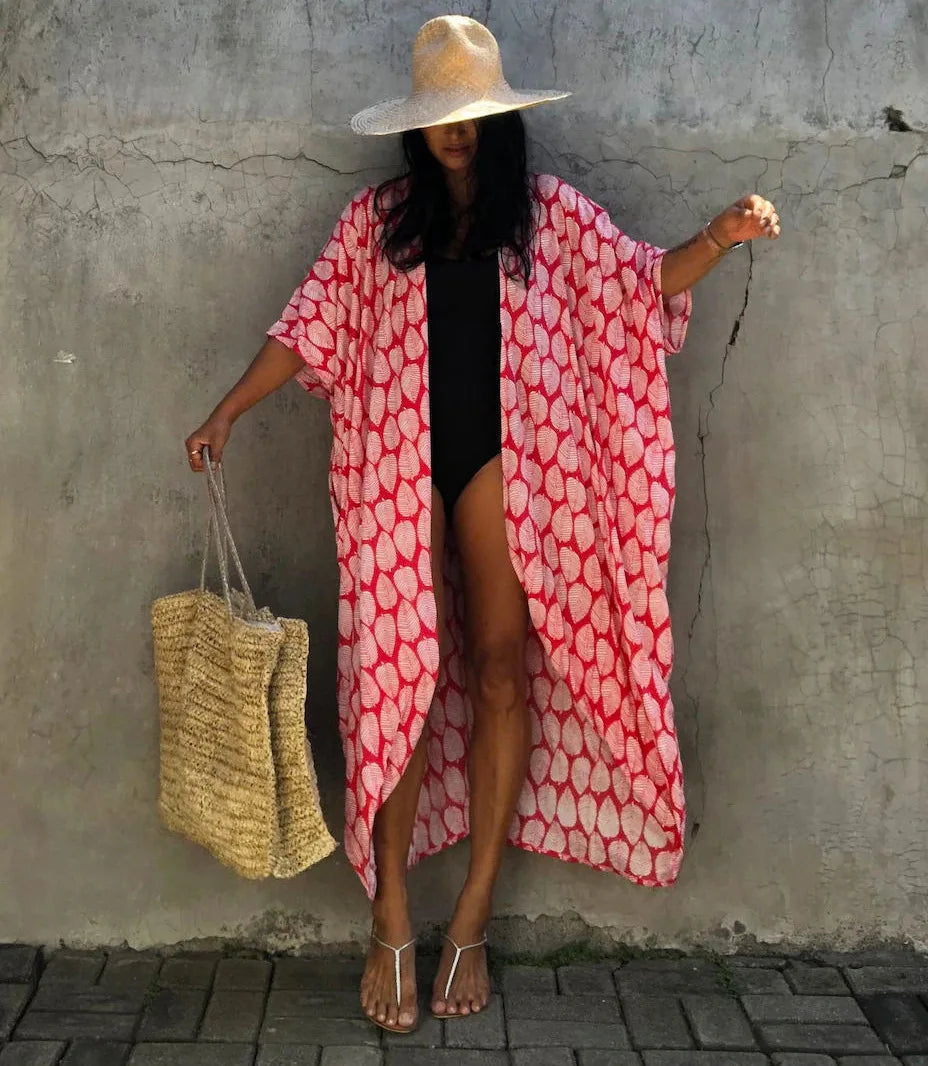 Women Plus Size Long Cover up Bikini Coverups Kimono Tie Front Bathing Suit Swimsuit Beachwear - Matrix Studios
