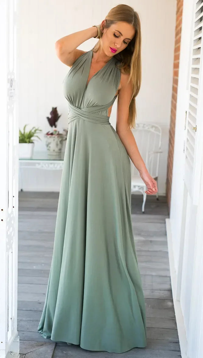 Fashion Multi-worn V-neck Vestidos De Fiesta Women Long Dress Sexy Strapped Lady Summer Maxi Dress - Matrix-studios.com