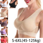 1pcs Women Sports Bra Large Size No Steel Ring Seamless Underwear Removable Chest Pad Runing Sport Hollow Mesh Vest Bras - Matrix Studios
