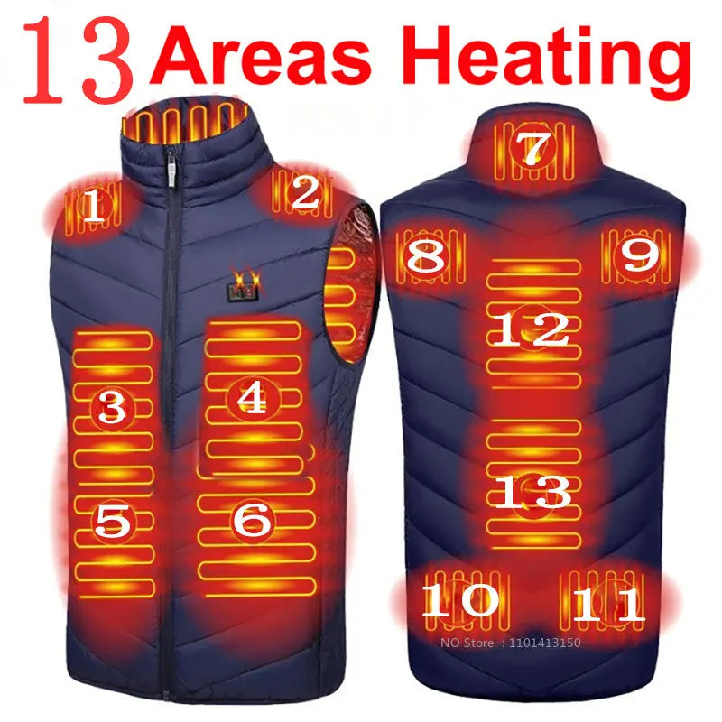 13 PCS Heated vest Jacket Fashion Men Women Coat Intelligent USB Electric Heating Thermal Warm Clothes Winter Heated Vest 열선조끼 - Matrix Studios