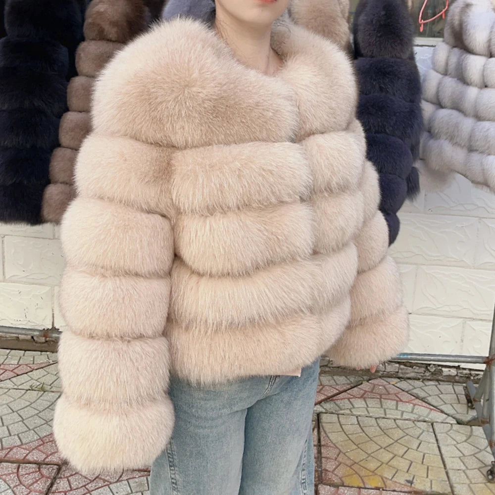 QUEENTINA 50cm Real Fox Fur Coat Women'S New Fashion Winter Furry 2025 Leather And Skin White Clothing Natural New & Jackets - Matrix Studios