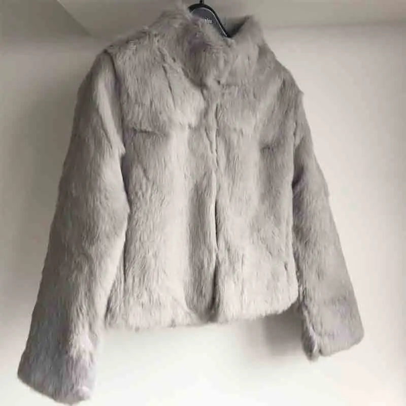 2023 New Women Real Rabbit Fur Mandarin Collar Coat Natural Pure Genuine Whole Skin Fur Jacket Full Pelt Fur Customize WSR61 - Matrix Studios