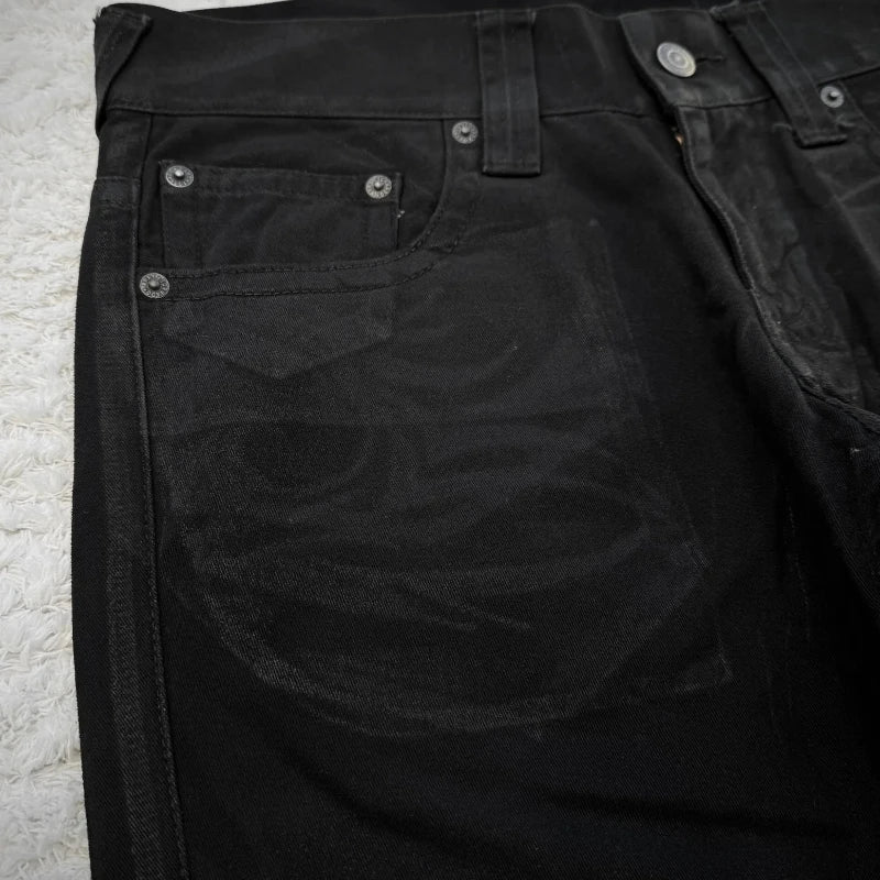 Vintage X Ray Waxing Tribal Embroidery Men's Flared Jeans Gothic High Street Unisex Punk Slim Fit Jeans Y2K Baggy Flared Jeans - Matrix Studios