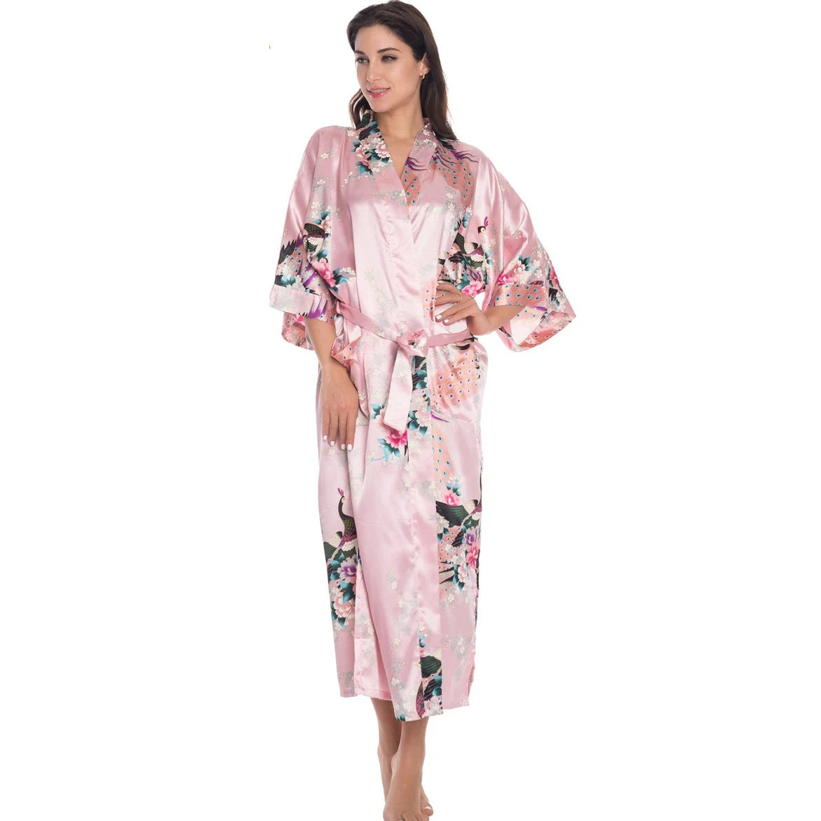 Print Flower Long Kimono Bathrobe Gown Sexy Women Half Sleeve Wedding Robe Nightgown Spring Summer Rayon Home Dress Sleepwear - Matrix-studios.com