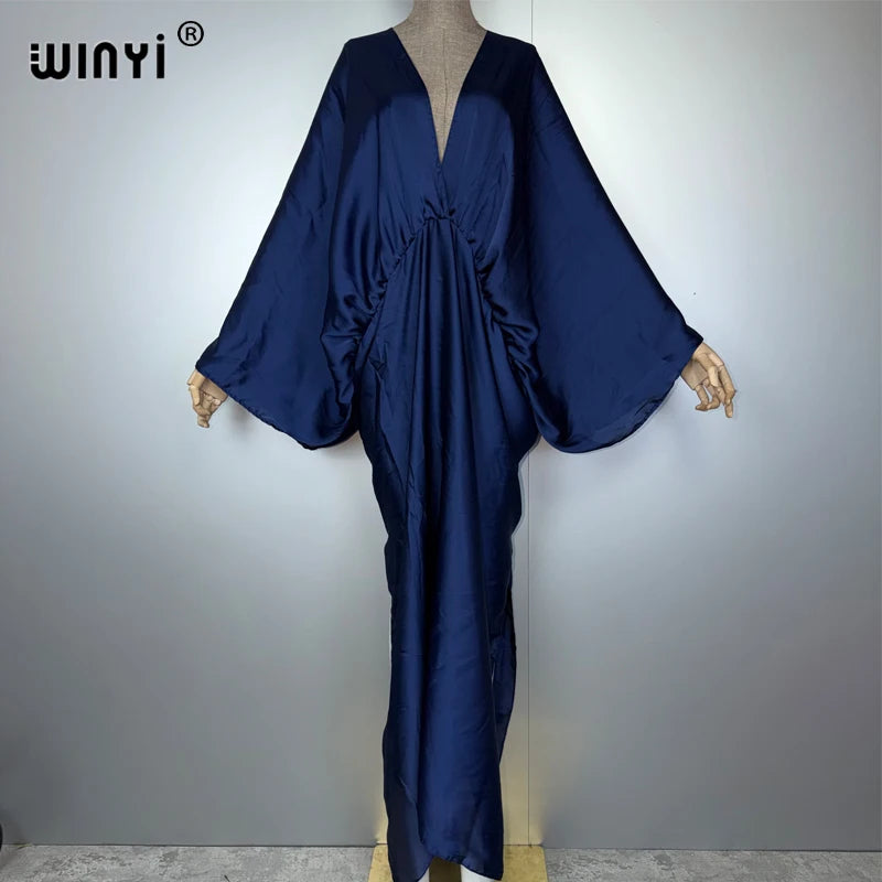 WINYI monochrome elegant Swimsuit Cover Up Women Beach Dress V-neck Dresses Summer Woman Clothes fashion Robe long down dress - Matrix Studios