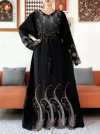 2025Fashion Dubai Diamond Muslim Women Modest Dress Elegant Arabic Femme Hijab Long Sleeve Chiffon Abaya Islamic Turkey Clothing - Matrix-studios.com