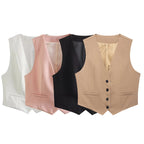 Willshela Women Fashion Solid Single Breasted Waistcoats Vest Vintage Sleeveless Jackets Female Chic Lady Tank Tops - Matrix Studios