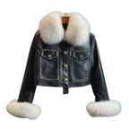 Temperament Black Leather Jacket Women 2026 Winter Real Fox Fur Short High Waist PU Leather Coat Slim-Fitting Coats - Matrix Studios