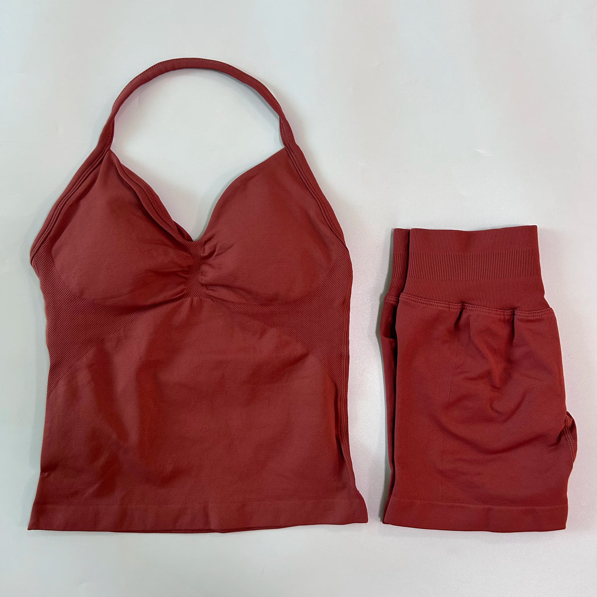 No Logo 2Pcs Gym Set Women Backless Tank Tops High Waist Scrunch Seamless Shorts Gym Suit Fitness Clothes Activewear Workout Set - Matrix-studios.com