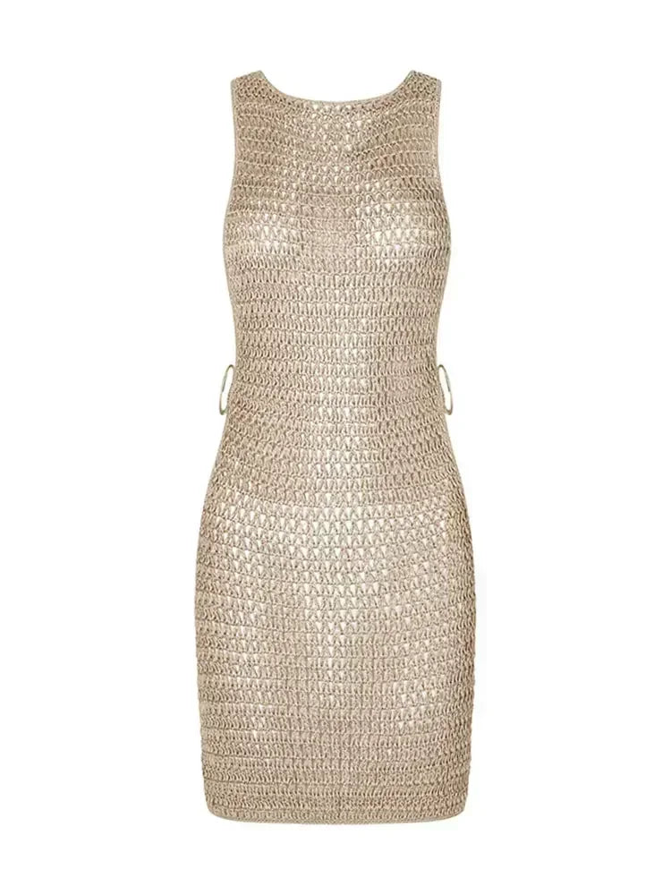 2026 Summer Sexy One Neck Cut Out Circle Decoration Corset Slim Beach Mini Dress Women Seaside Beachwear Swimwear Cover Up A2796 - Matrix Studios