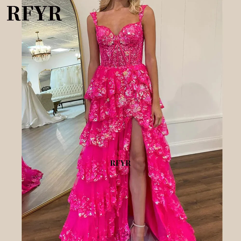 RFYR Puffy Evening Dress Off Shoulder Party Dresses Sweetheart Layered Prom Dress Appliques Evening Dress for Women Customized - Matrix Studios