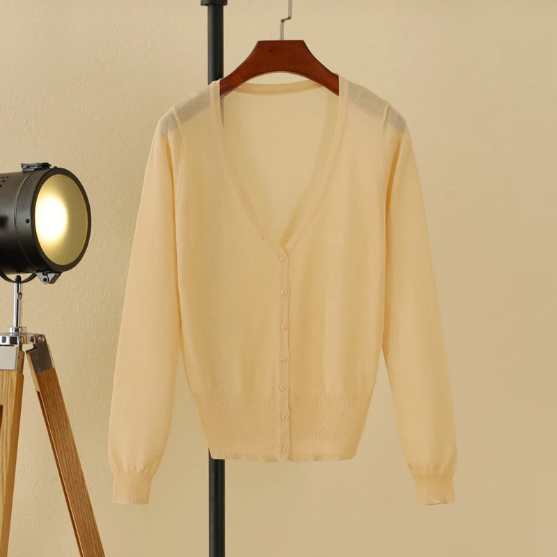 Summer Cardigan Women Cropped Korean Fashion Style Female Black Women's Coat Clothing V-neck Ladies Sweater Outerwear Cute Basic - Matrix Studios