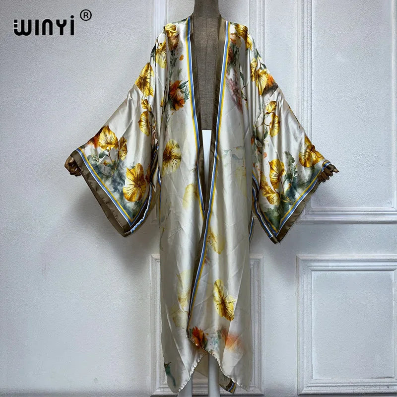 WINYI Summer Bohemian Kimono Beach Cover-Up Swim Suit Elegant African Women Boho Cardigan Sexy Holiday Long Sleeve Beach Dress - Matrix Studios